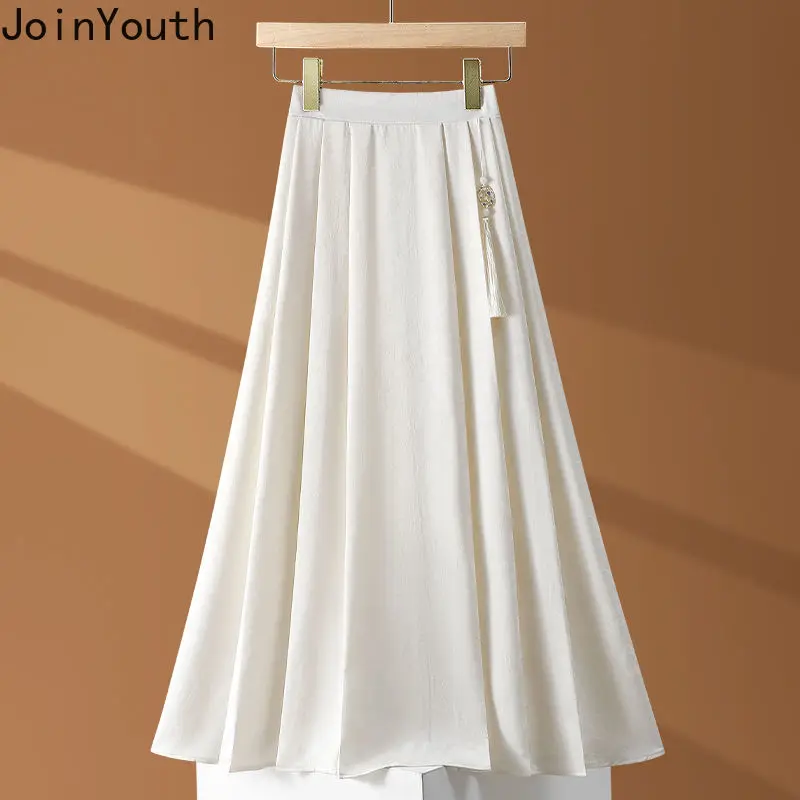 Vintage Skirt for Women Chinese Style High Waist A-line Jupe Loose Print Summer Saia 2024 Faldas Mujer De Moda Pleated Skirts