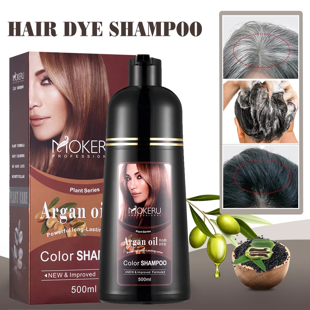 Dropshipping Mokeru Long Lasting Color Permanent Hair Dye Black Brown Hair Dye Shampoo For Women Covering White Hair