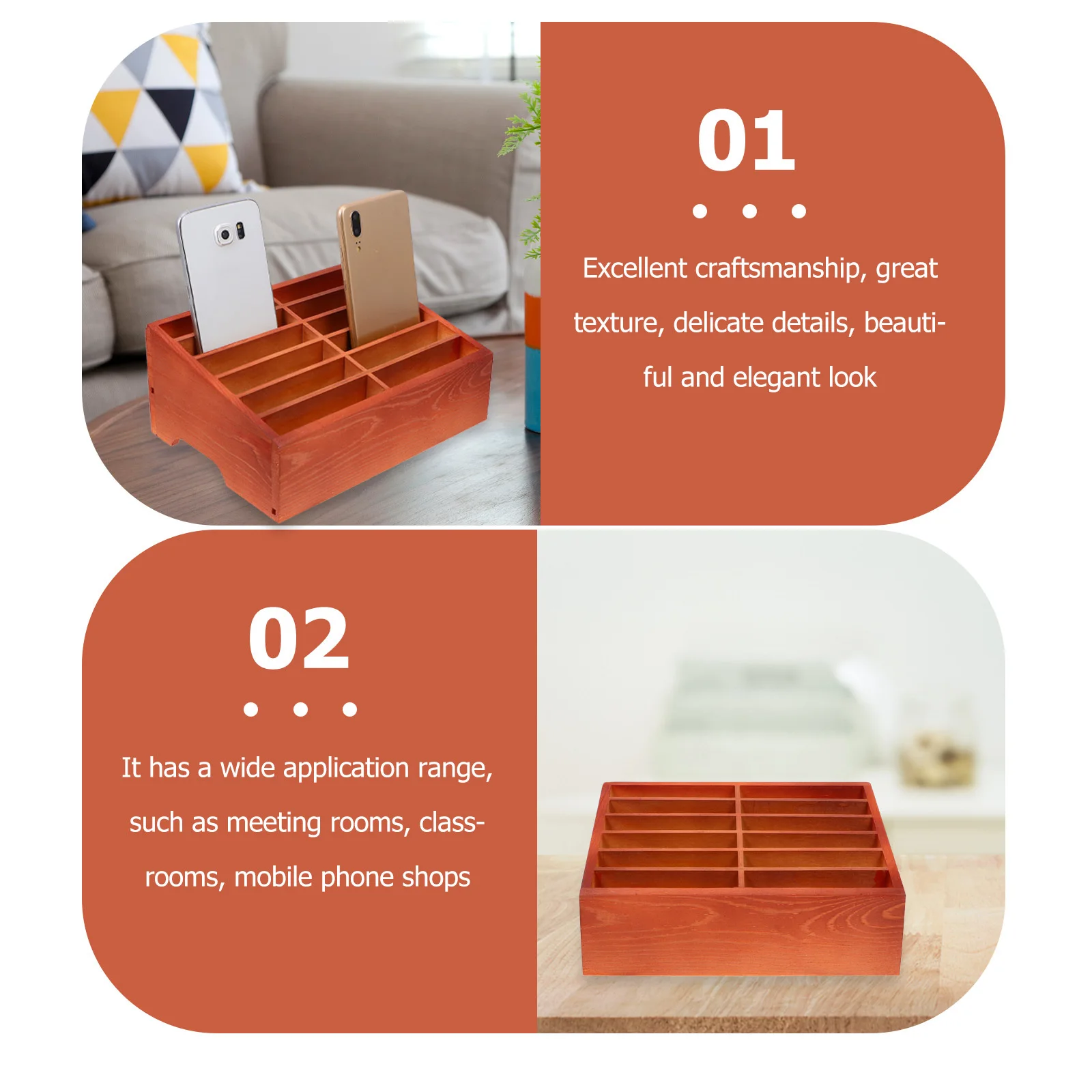 Rack de telefone de mesa com 12 bolsos, material de madeira natural, caixa de armazenamento móvel, suporte temporário para sala de aula, organização de exibição de escritório