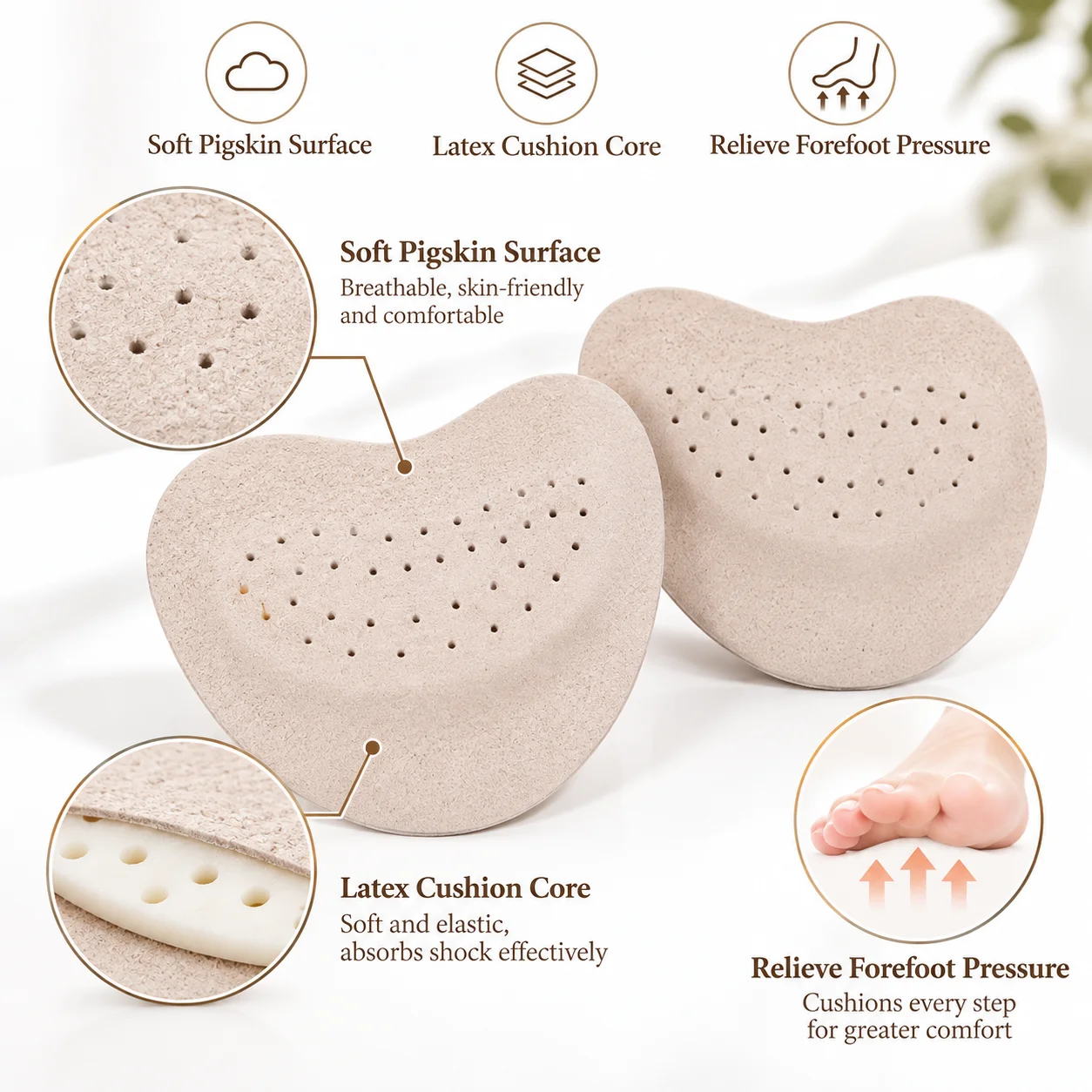 1/2pairs Sandals Anti-slip Stickers Forefoot Pad Women High Heels Pain Relief Insert Insoles Toe Cushion Foot Care Shoes Pad