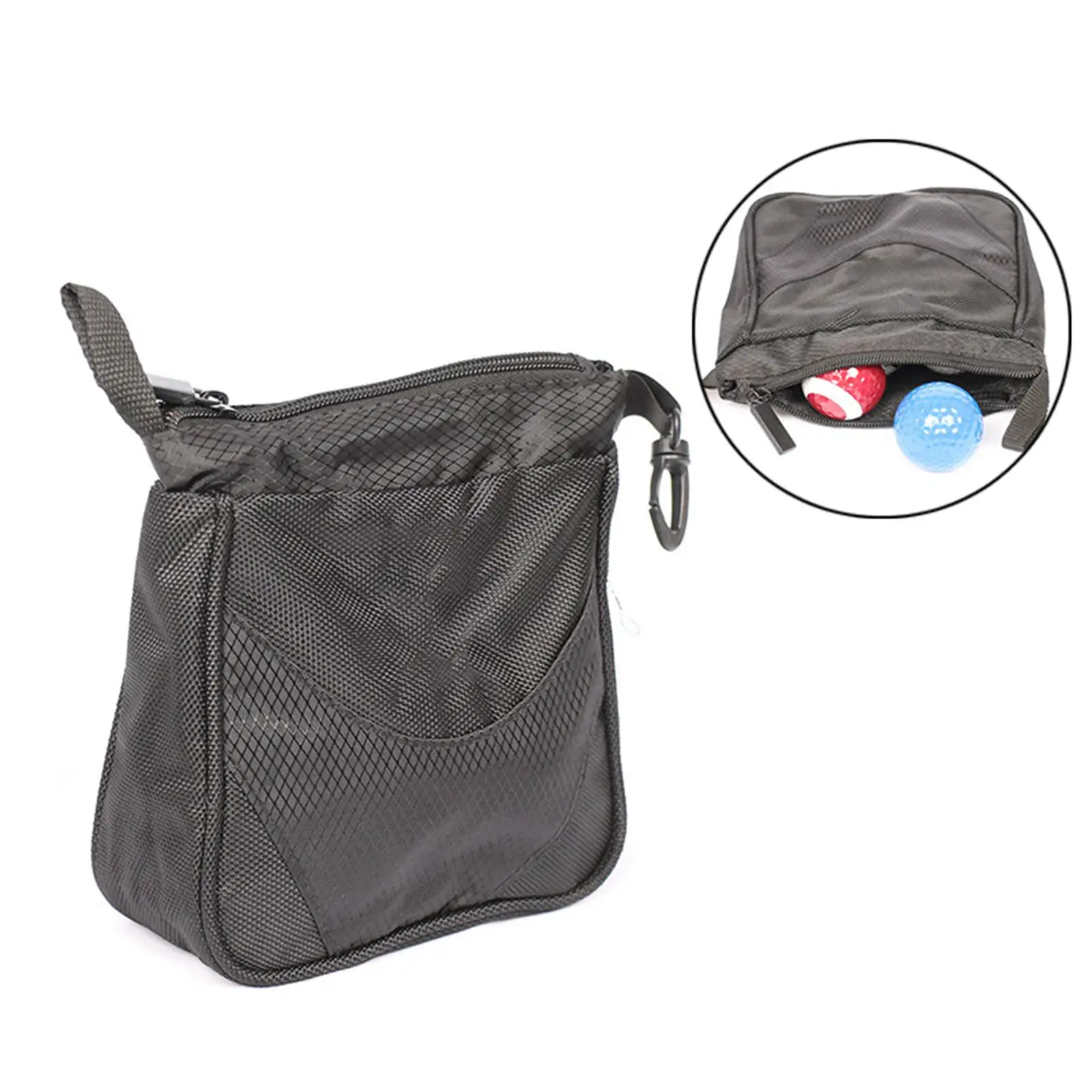 Golf Ball Bags Golf Tees Holder Zippered Portable Lightweight Large Black Mesh Bag Organizer Storage Bag for Outdoor Practice