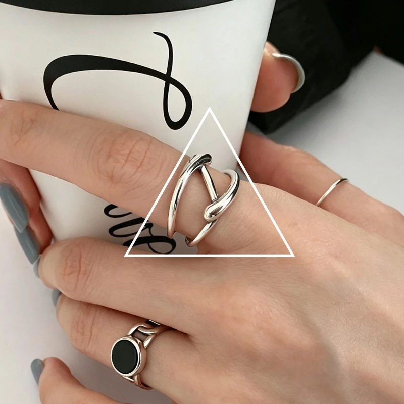 Women's 925 Sterling Silver Adjustable Black Stone Stackable Ring