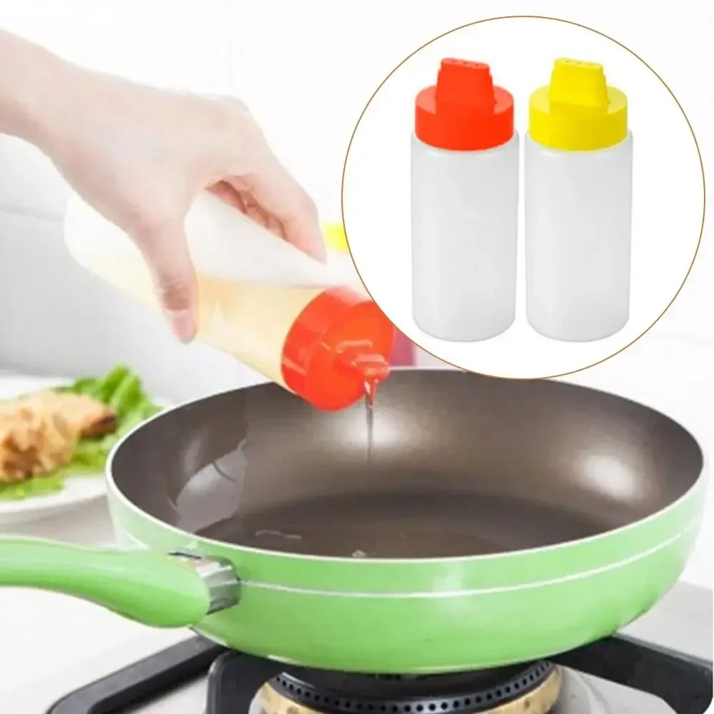 4-hole Multi-purpose Salad Dressing Mayonnaise Squeeze Bottles Olive Oil Bottles with Cap Plastic Tools Kitchen Accessories