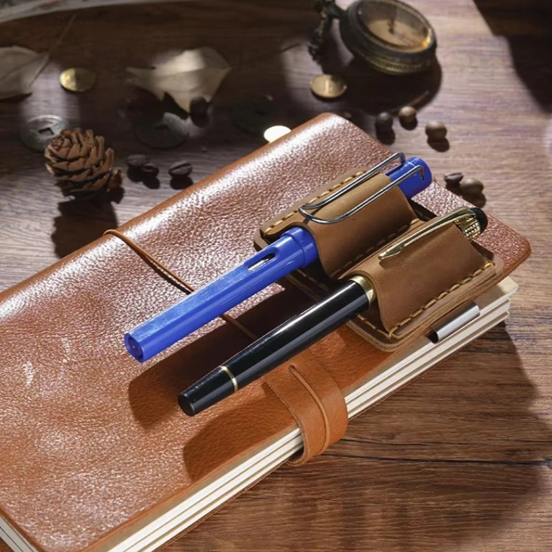 Travel Journal Accessories - 빈티지 소가죽 더블 펜 홀더 PU