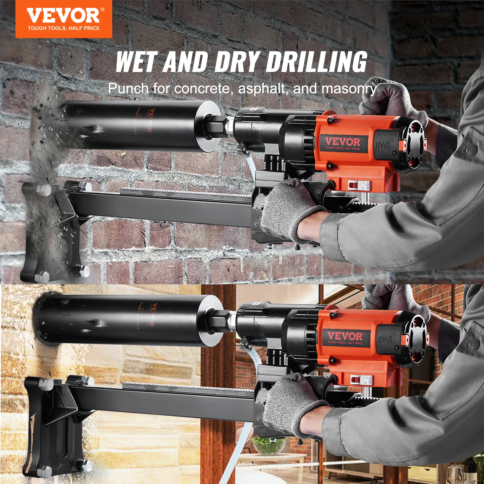 VEVOR 3200W 750RPM Wet/Dry Diamond Core Drill Machine Concrete Core Drill Rig Stand Industrial Wet Electric Core Drilling Machin