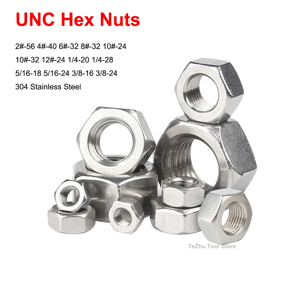 UNC 304 Stainless Steel Hex Hexagon Nuts For Screw Bolt 2#-56 4#-40 6#-32 8#-32 10#-24 10#-32 12#-24 1/4-20 1/4-28 5/16-18