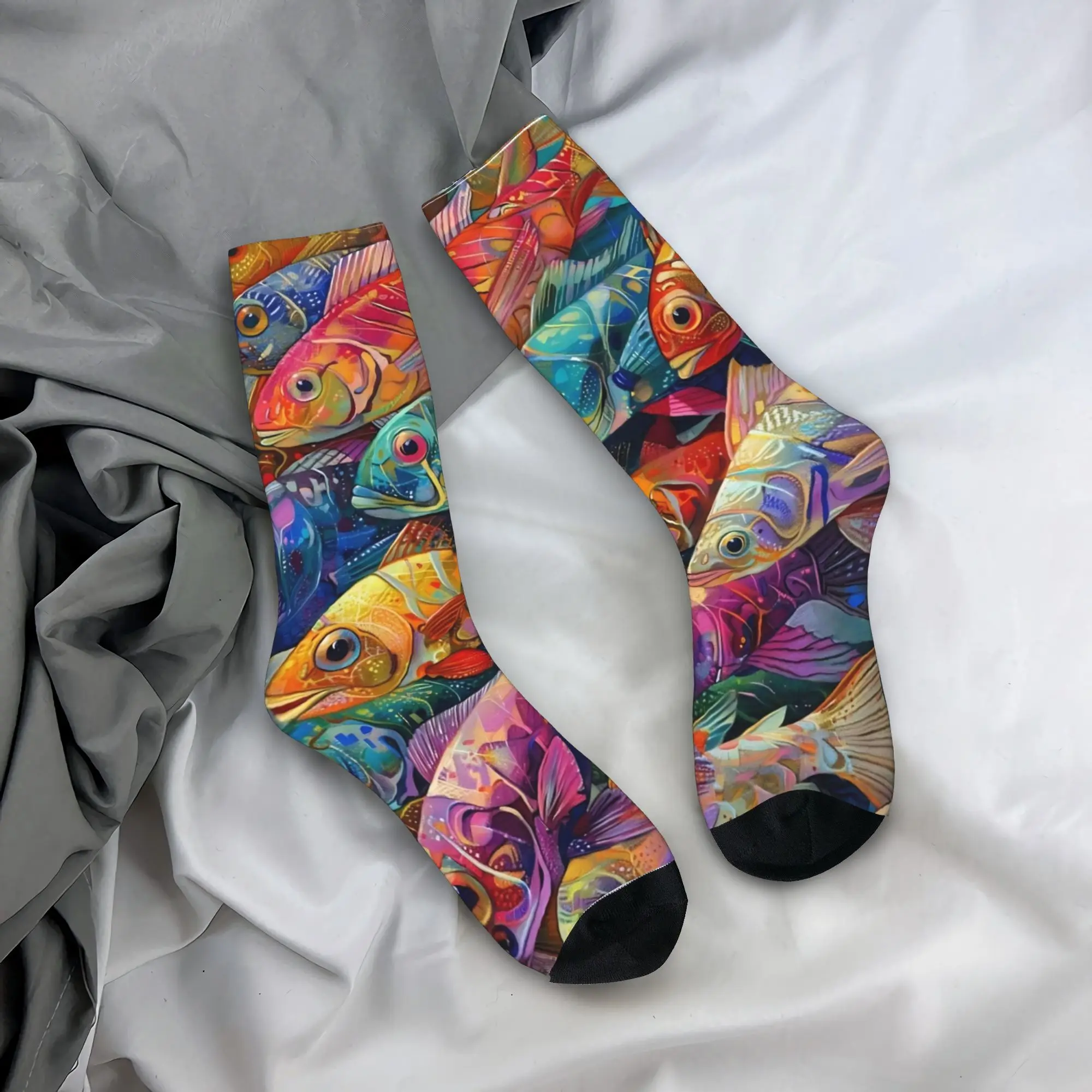 Fish Bait Stockings Unisex Men Colorful Printed Fish Fishing Socks Warm Soft Socks Autumn Running Anti Skid Printed Socks