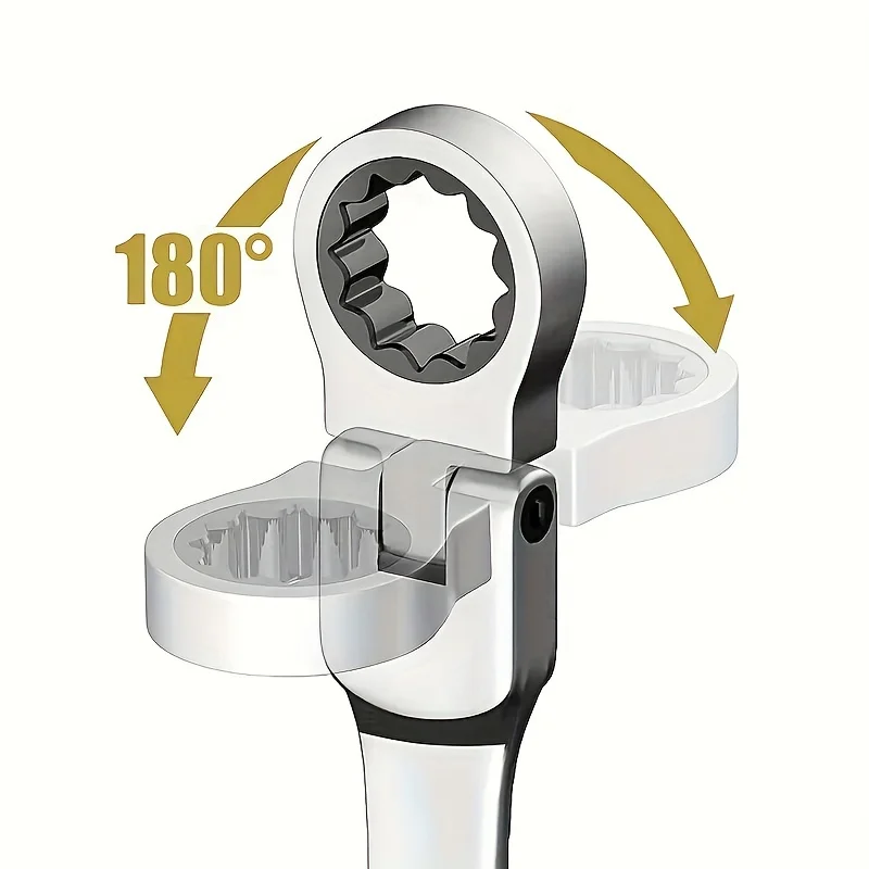 5 Buah Set Kunci Pas Ratchet Kepala Fleksibel, Metrik, Set Kunci Pas Kombinasi Baja Vanadium Krom Peralatan Tangan Perangkat Keras