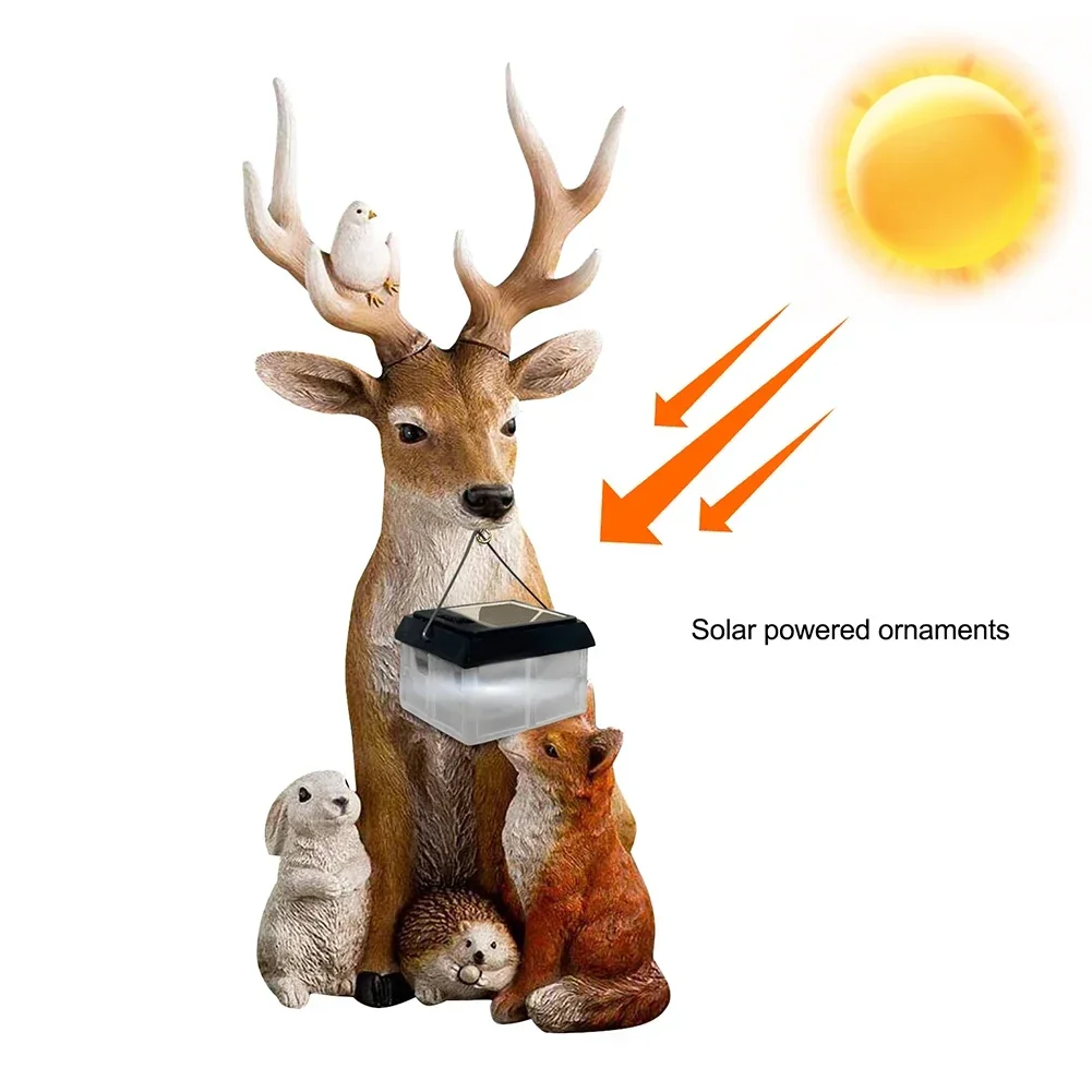 1pc Resin Garden Statue Deer Rabbit Hedgehog Grease Wolf Solar Energy Lights 20x10x8cm Christmas Housewarming Home Decoration