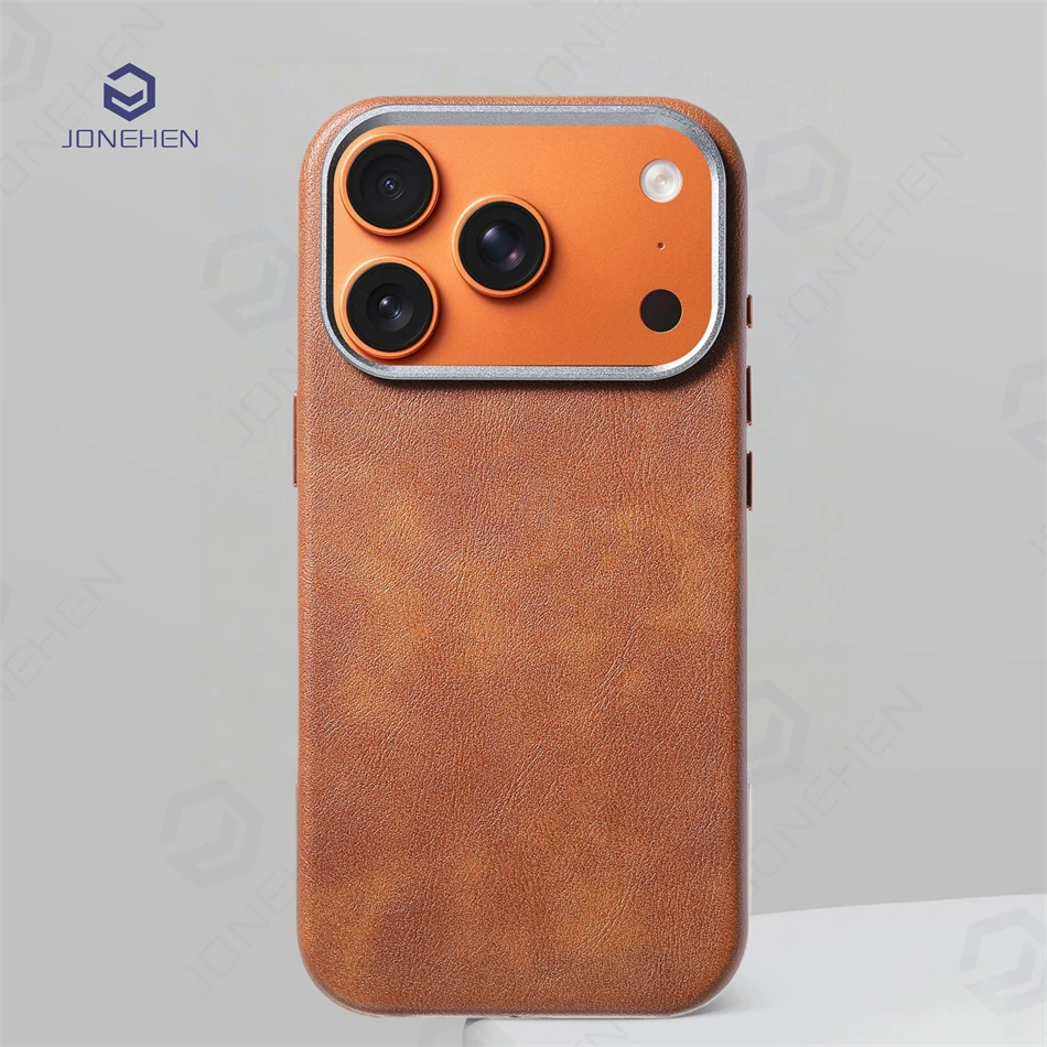 Funda Magnética de Cuero PU Vintage de Lujo para iPhone Air 13 14 15 16 17 Pro Max, con Control Táctil y Botón de Cámara, Compatible con Magsafe
