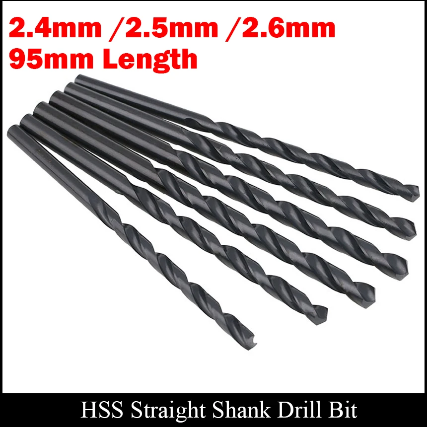 2.4mm 2.5mm 2.6mm 95mm lunghezza legno plastica metallo acciaio ad alta velocità HSS completamente rettificato nero finito punta elicoidale con gambo dritto