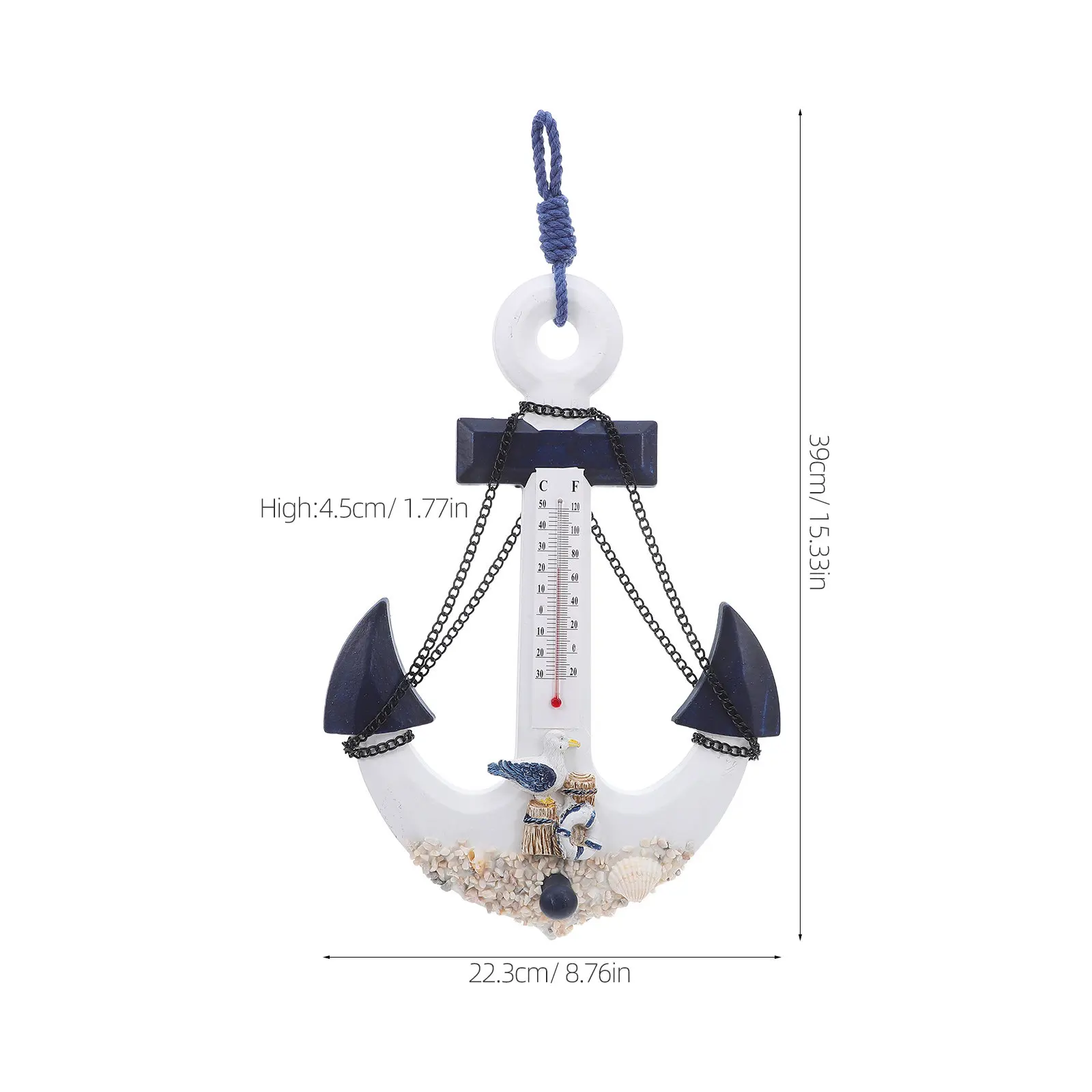 Anchor Shaped Wooden Thermometer with Coat Hook Nautical Wall Decor Mediterranean Theme Bedroom Living Room