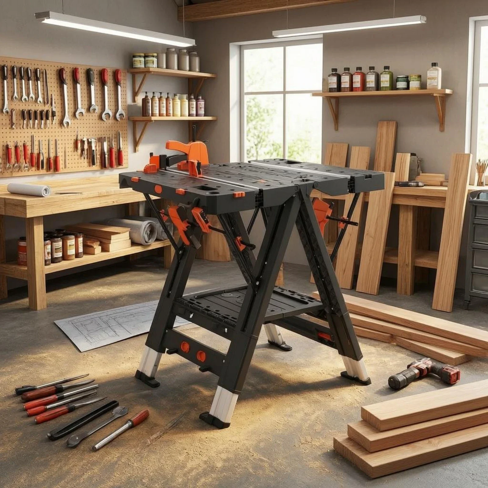 Foldable Workbench Industrial Design Portable Workbench Folding Work Table Telescopic Legs Garage Tool Heavy-Duty