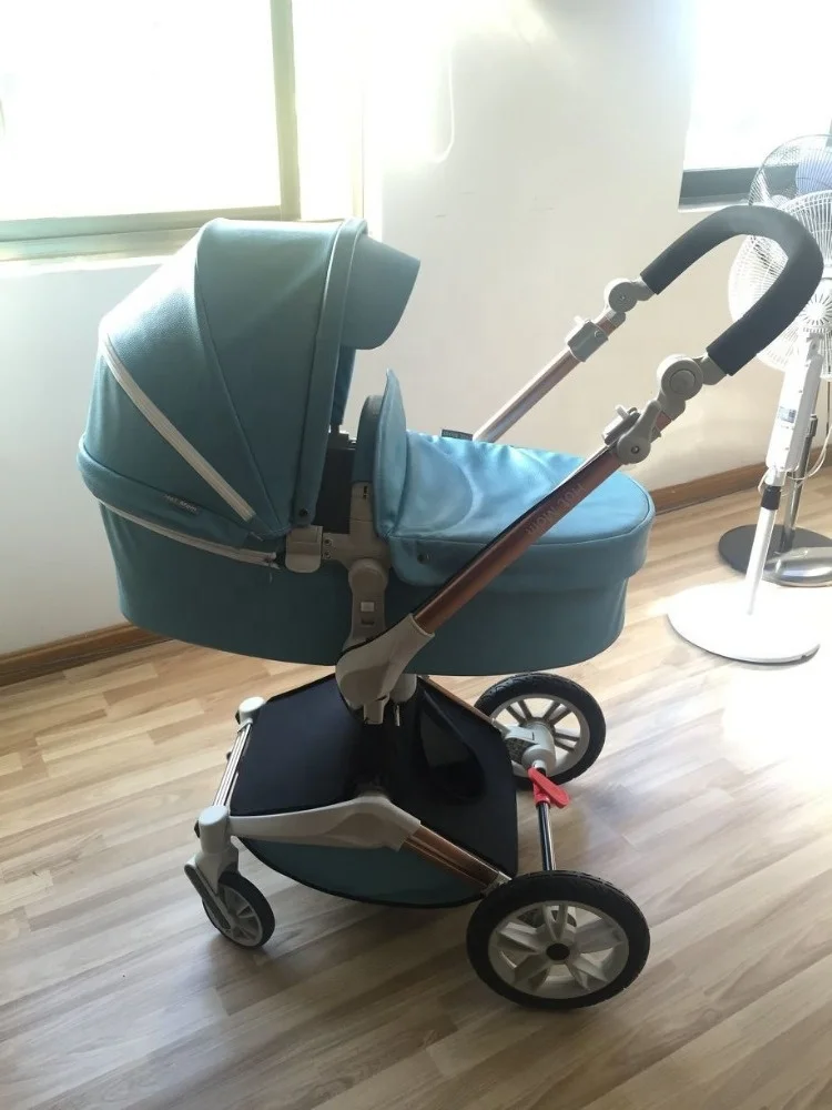 NEW HOT MOM PU Leather Stroller Tiffany Blue 3 in 1 Baby Stroller Easy Folding Portable Baby Walker Baby Outsisde Travel