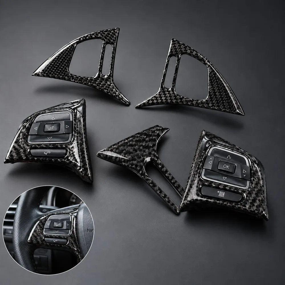 For 2011-2018 for Volkswagen Touareg Real Carbon Fiber Steering Wheel Button Decorative Sticker, Multi-Color Trim Cover