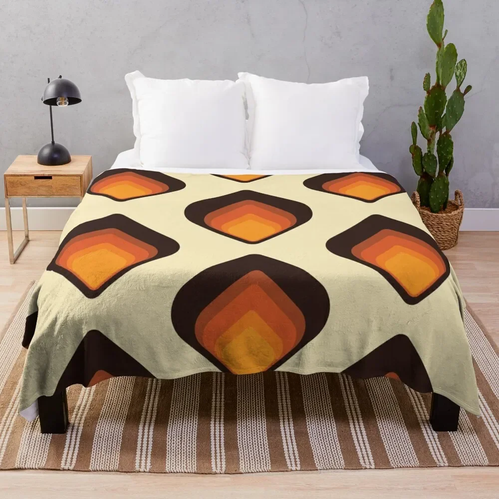 Mid-Century Modern Orange and Brown Tear Drop Throw Blanket Soft Plaid Giant Sofa sofa bed Blankets