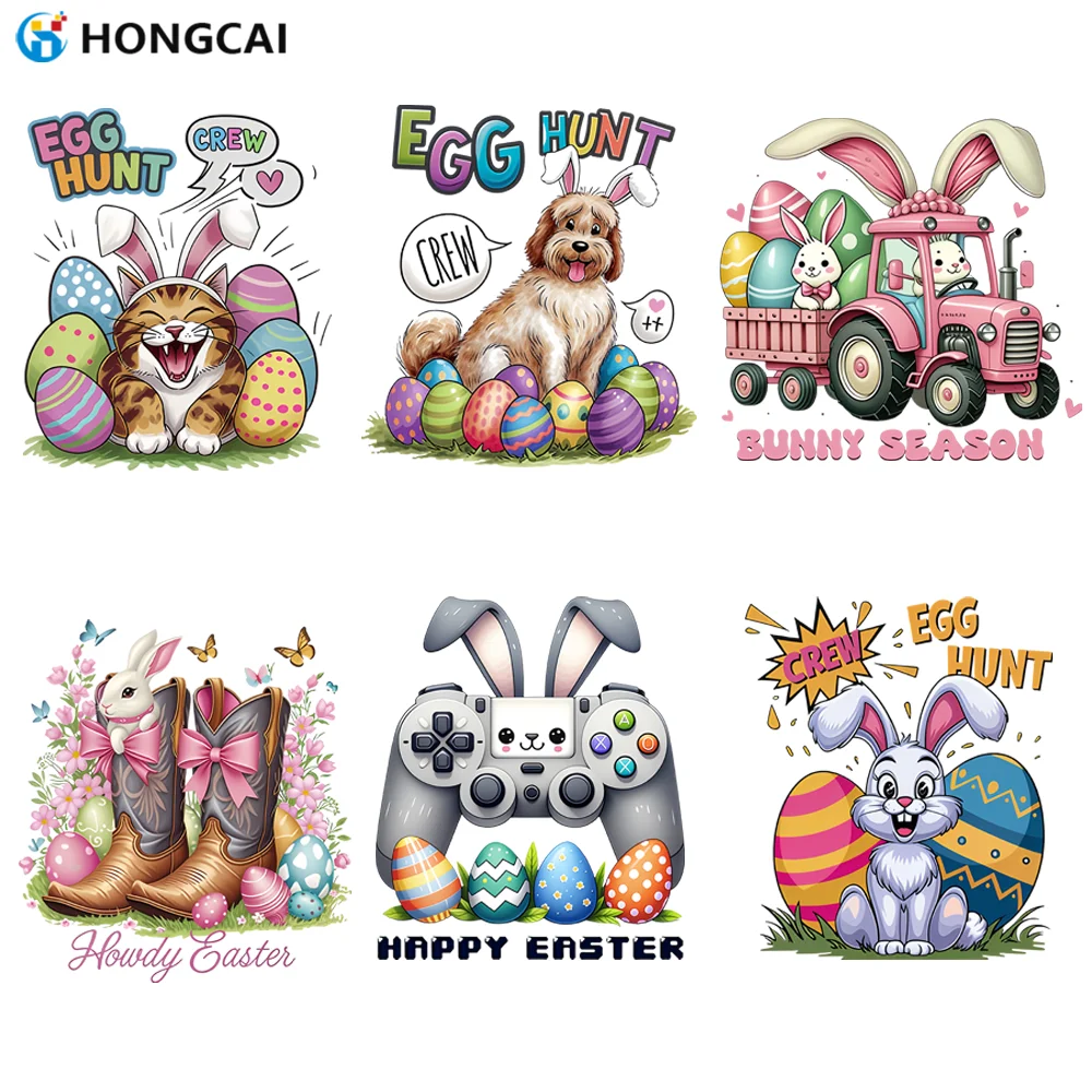 6 DTF-Wärmeübertragungsaufkleber mit Ostermotiven, geeignet für T-Shirts, Kleidung, Kapuzenpullover, Hüte, DIY-Bastelarbeiten, Applikationen und Dekoration