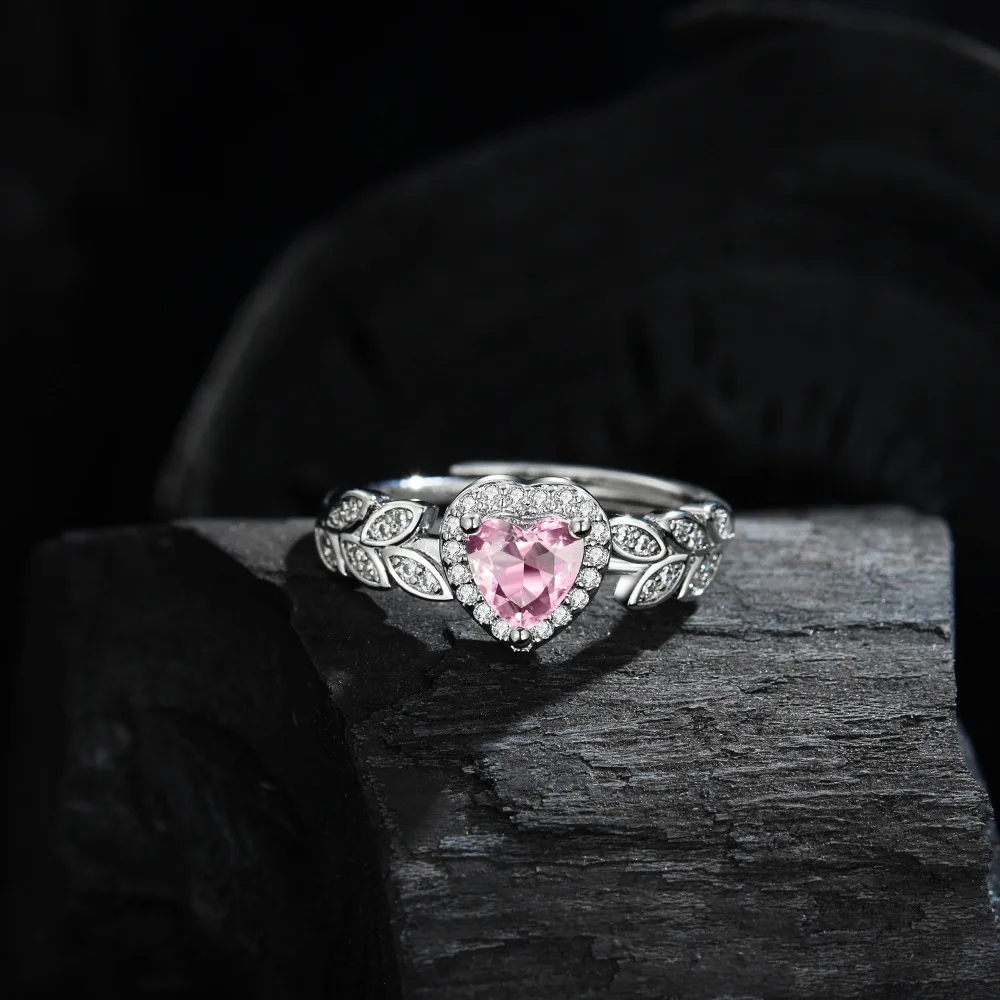 925 sterling zilveren ring roze hartvormige zirkoon luxe opening verstelbaar voor vrouwen bruiloft fijne sieraden accessoires feestcadeau