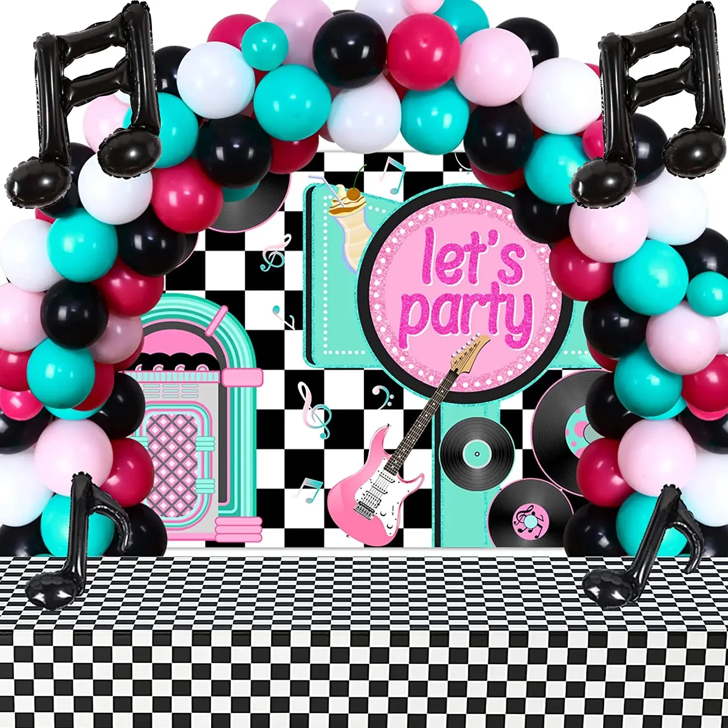 

Balloon Garland Kit for Party Decorations, Music Theme, Backdrop, Tablecloth, Music Birthday Supplies, 50s