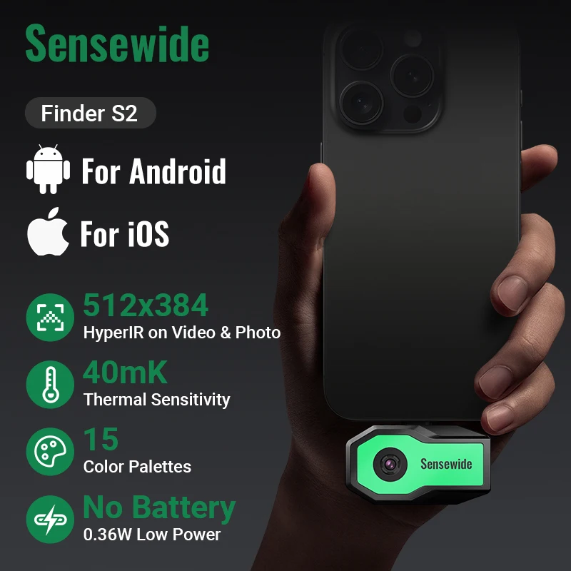 Sensewide Finder S2 Wärmebildkamera für iOS/Android, 512x384 HyperIR, 25Hz, Thermalkamera für Handys und Tablets, USB-C