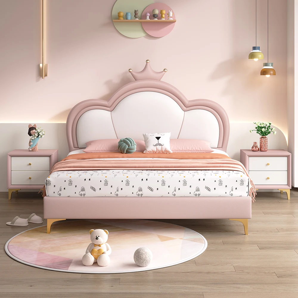 Meisjesslaapkamer Prinsessenbed Kinderkamer Roze 1,5 m Massief houten opbergbed Kleine eenheidsgrootte 1,2 m Eenpersoons kinderbed