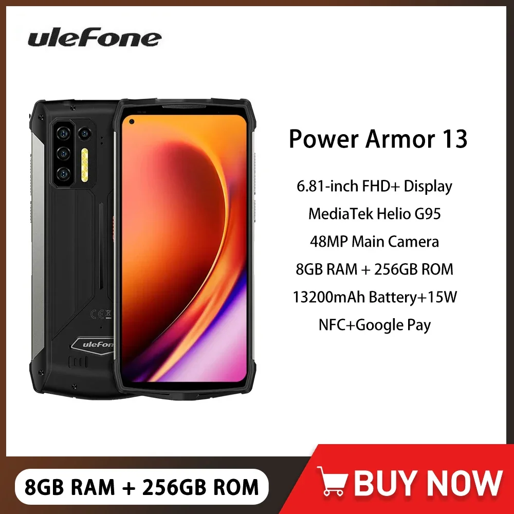 Ulefone Power Armor 13 Rugged Smartphone Android 11 6.81 Inch FHD+ 8GB+/256GB Mobile Phone 48MP 13200mAh Battery Cellphone NFC