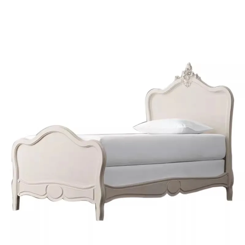 American country solid wood children's bed 1.5 meters double bed French 1.2 meters carved white princess bed can be customized