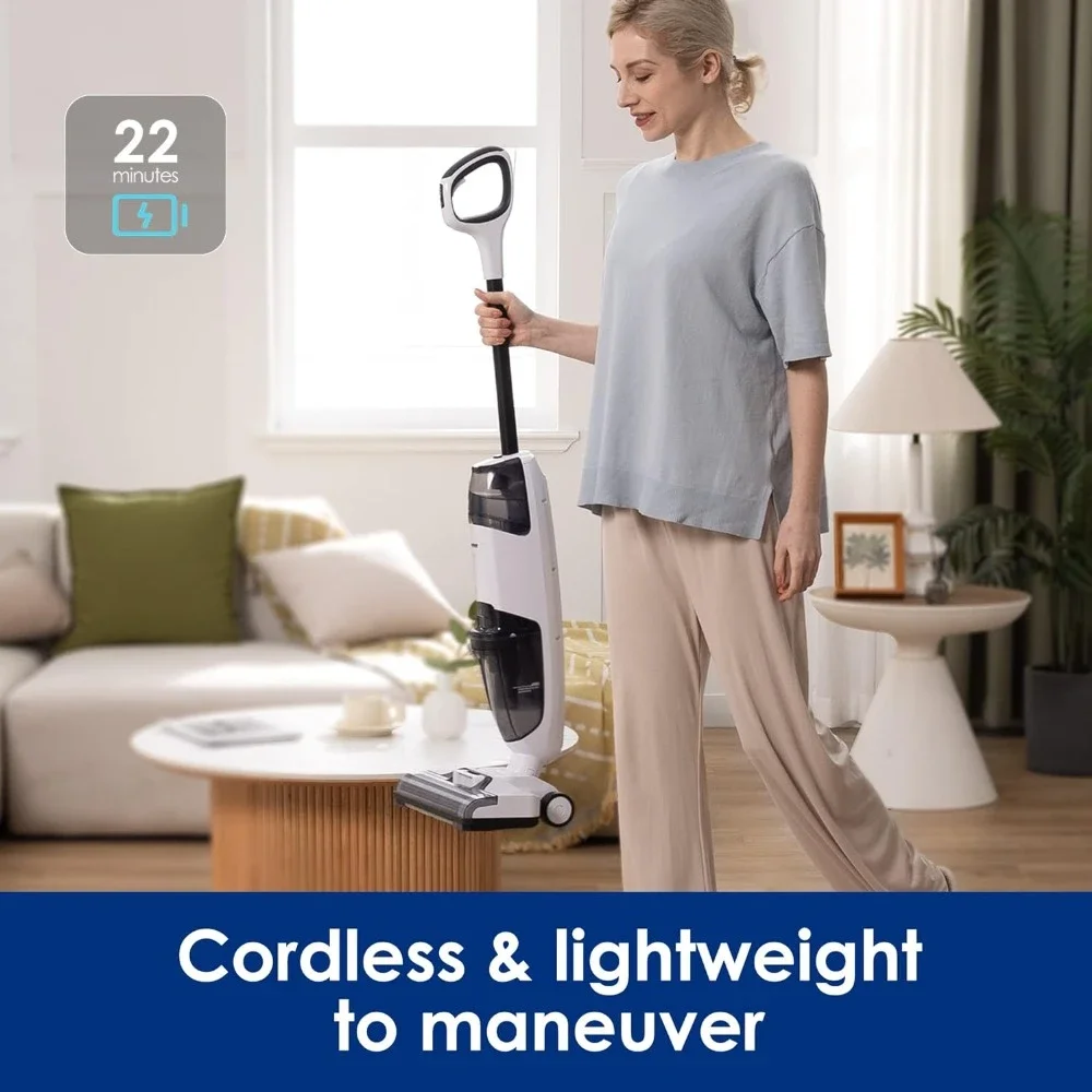 Cordless dry and wet vacuum floor cleaner and mop, one step cleaning of hard floors, perfect for sticky dirt and pet hair