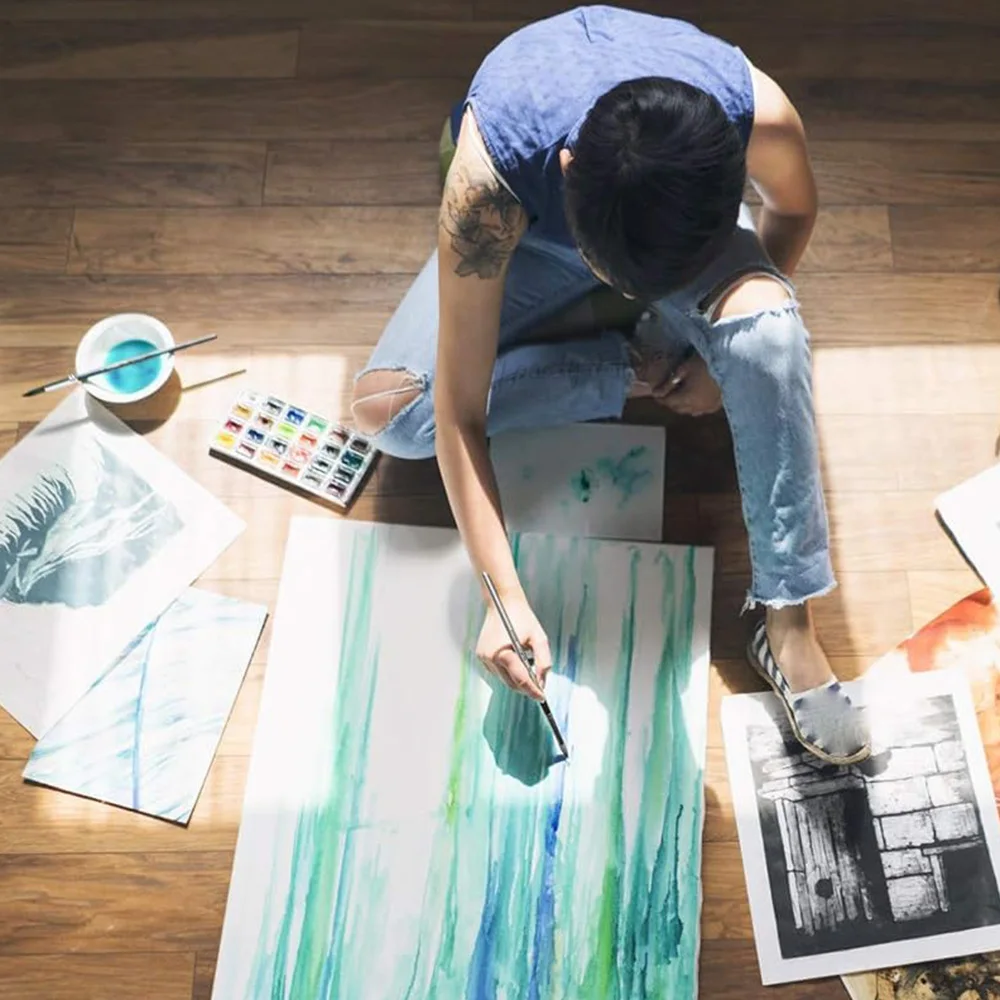 مجموعة فرش طلاء بالألوان المائية المستديرة مكونة من 10 قطع، مقبض مريح للشعر الناعم لزيت الغواش الأكريليك بالألوان المائية #5