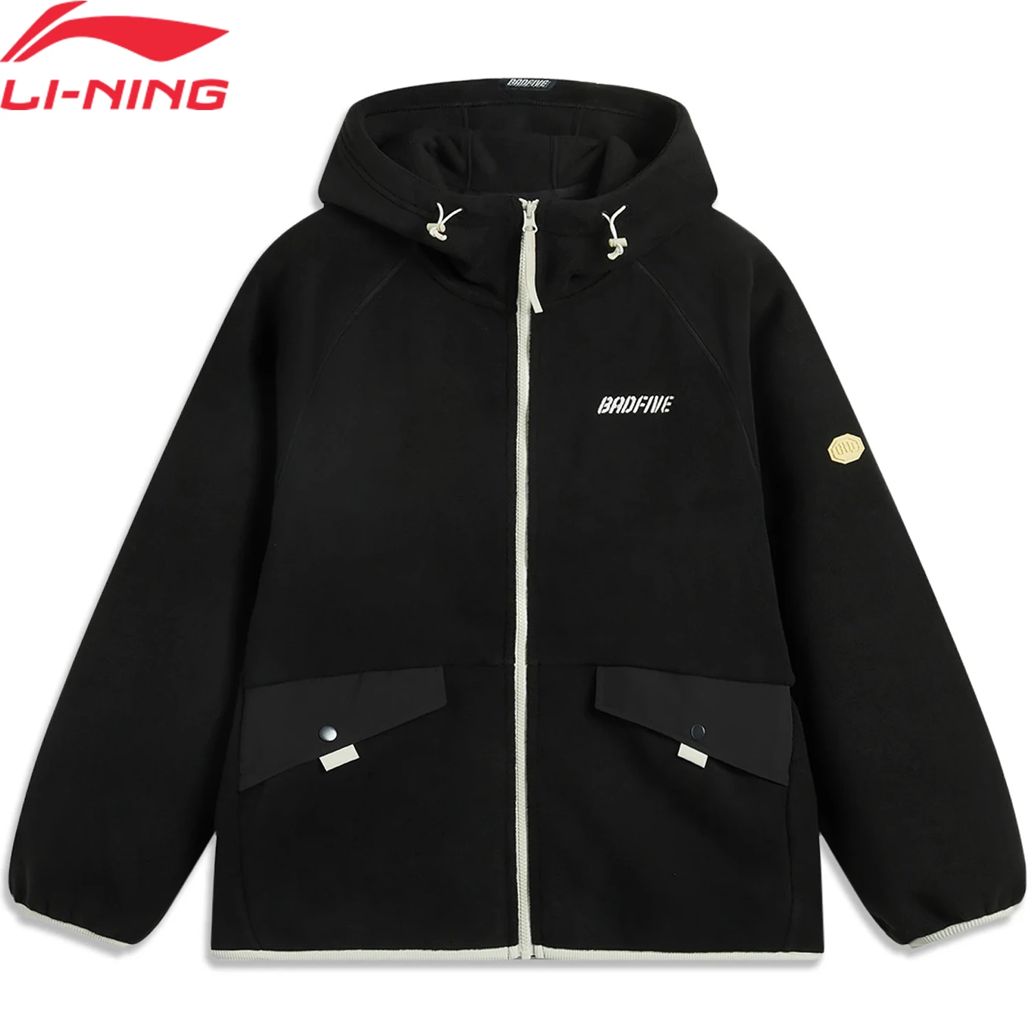 Li-Ning Men BADFIVE Hooded Coat WARM AT Polar Fleece Printing Loose Fit Jacket 100%Polyester Comfortable Sweatshirt AFDU499