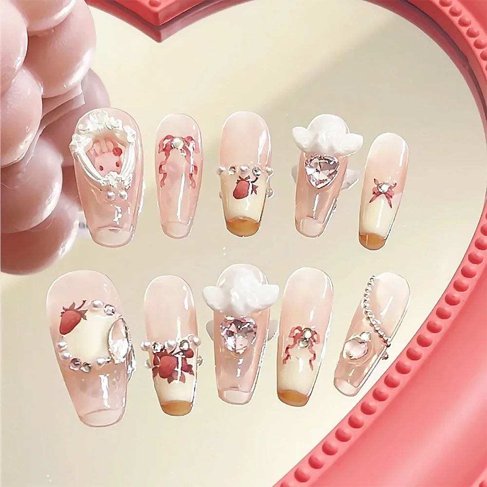 New Rabbit Angel Pink Diamond Shining Pink Tender Sweet Cool Cream Handmade Wearing Armor Party Detachable Nail Art Girl Gift