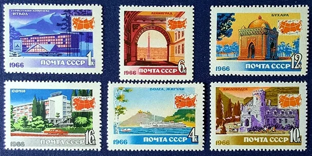 Juego de 6 sellos postales nuevos de la URSS, CCCP, 1966, Castillo del río Volga, sellos postales MNH
