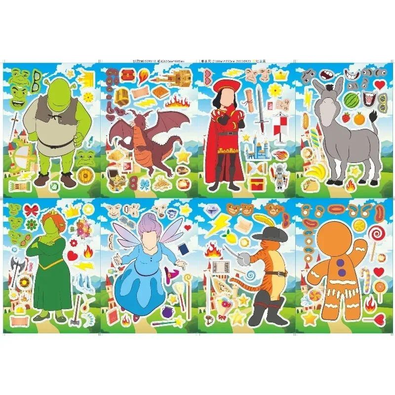 Dsn 8/16 Stück Anime Niedliche Shreks Aufkleber Gesichtszusammenbau Puzzle-Sticker DIY-Spiel Lernspielzeug Cartoon Zusammenbaubare Aufkleber Geschenk – Detail 4