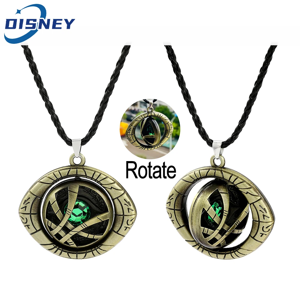 Disney Superhero Doctor Strange Infinity Time Stones Necklace Avengers Eye Of Agamotto Rotatable Bronze Necklace for Fans Gifts