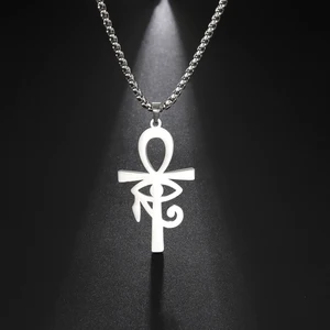 Liebe Viking Auge des Horus Ägypten Ankh Cruz Halskette für Männer Frauen religiöser Anhänger Vintage Gold Farbschmuck 8 Hauptverkauf Halskette Stahl Auge des Horus - №7