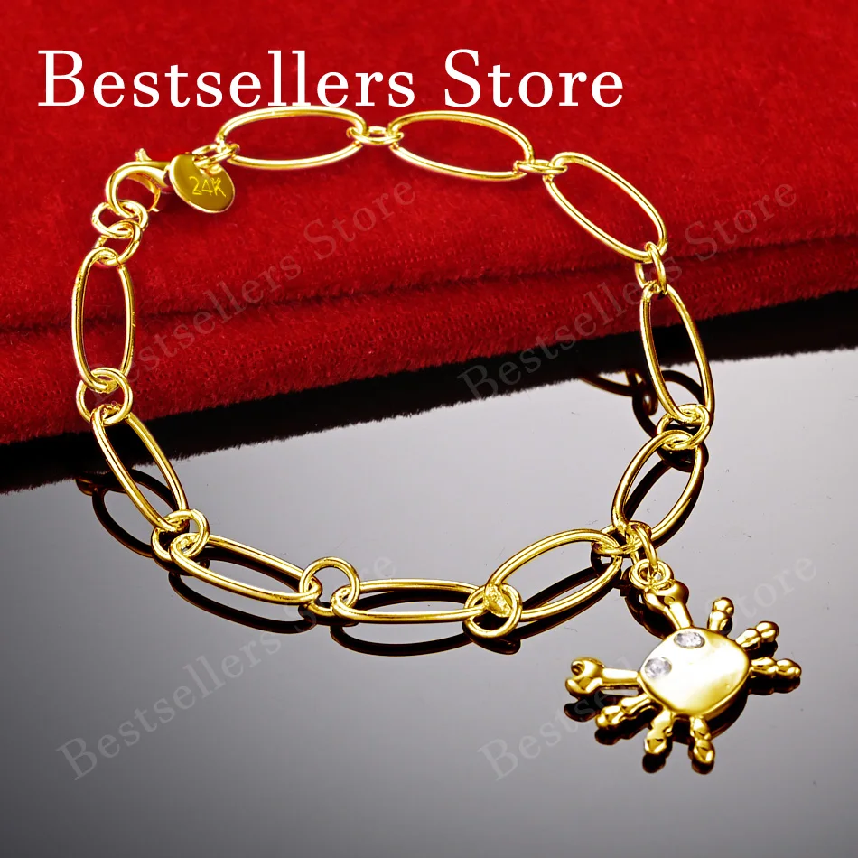 925 Sterling Silver 18K Gold Plated Cute Crab Zircon Bracelet Fashionable Women Wedding Jewelry Party