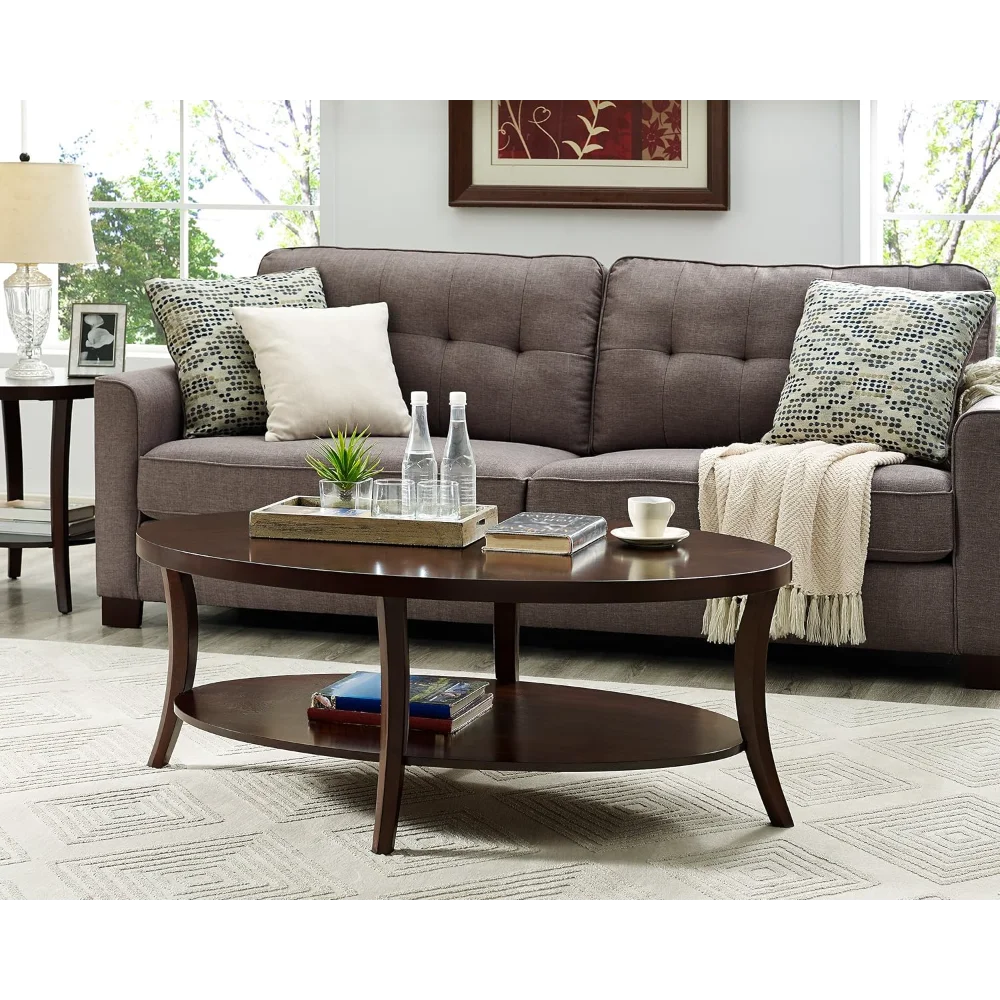 

Roundhill Furniture Perth Contemporary Oval Coffee Table with Shelf, Espresso