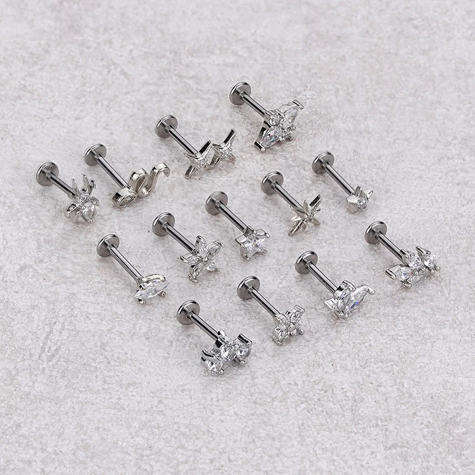 1/5 Stück Stahl 16G Cluster Marquise CZ Tragus Helix Stud Conch Lobe Rook Knorpel Ohrring Blume Flat Back Labret Piercings – Detail 7