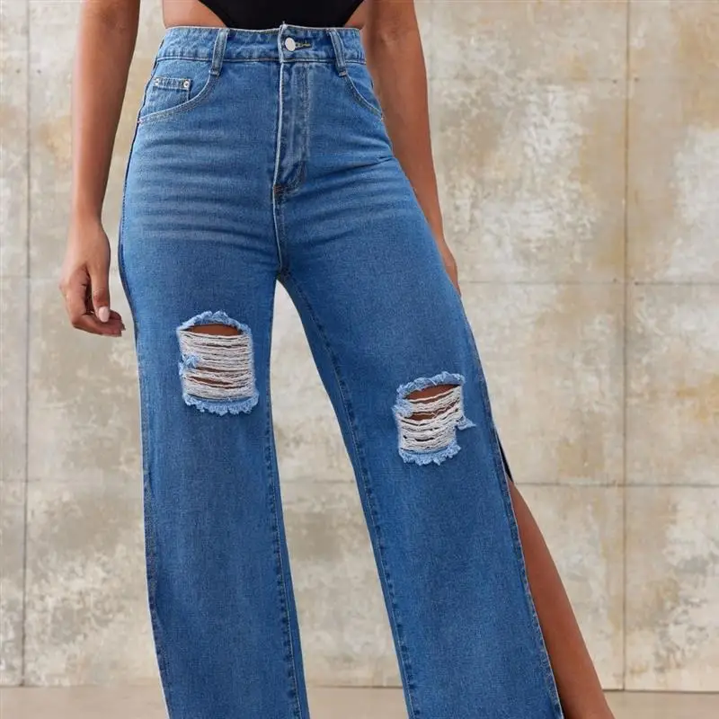 

Sexy Hole Large Slit Women's Jeans New eBay Cross-Border Wi Long Pants Autumn 2023 Faion Ladies Denim orts