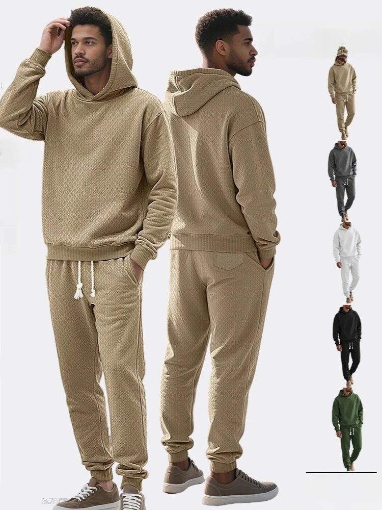 

Men's 2 Piece Outfits Knit Jacquard Pullover Sweatshirt Tracksuit & Joggers Sweatpants Sweatsuit Sets with Pockets