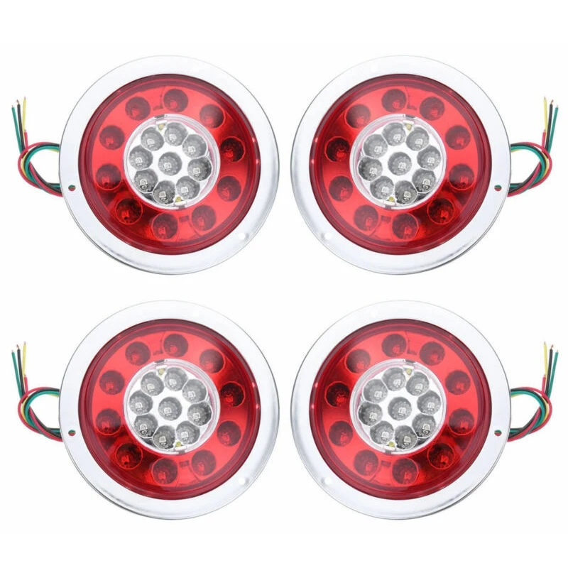 4 Pack Round 19 Led Rear Stop Light Tail Brake Turn Signal Lamp Trailer Truck Van