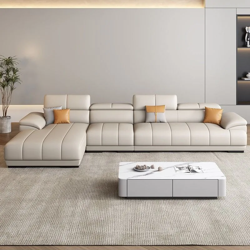 First layer cowhide corner L-shaped leather sofa modern simple living room size apartment piano keys cream style sofa