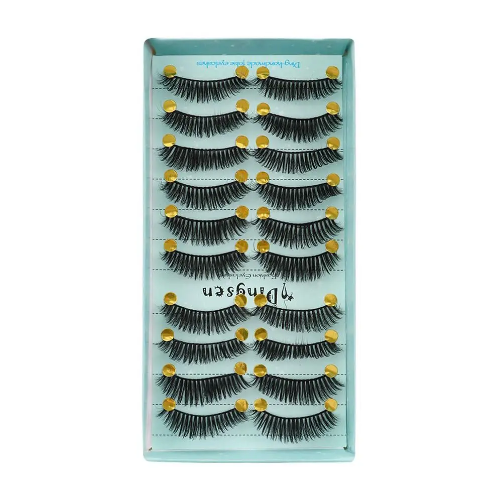 SKONHED 10 Pairs Handmade Natural Long Wispy 3D Faux Mink Hair Crisscross Extension Tools False Eyelashes