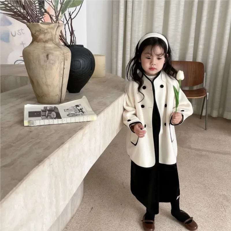 Baby Girl Cotton Woolen Jacket Toddler Infant Coat Boutique Wool Outwear Vintage Clothes 1-7Y  Child Winter Spring Autumn Kids