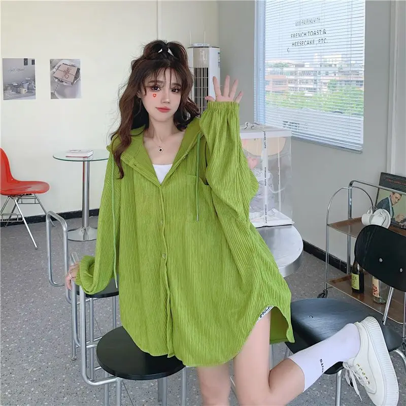 Spring New Long Sleeve Hooded Blouse Solid Color Loose Plus Size Shirt Tops Trend Korean Fashion Women Clothing