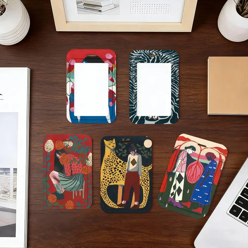 flower rainbow leopard ID Card Holder Neck Strap Pendant Door Badge Holder Lanyards Keychain Work Credential Case Gift