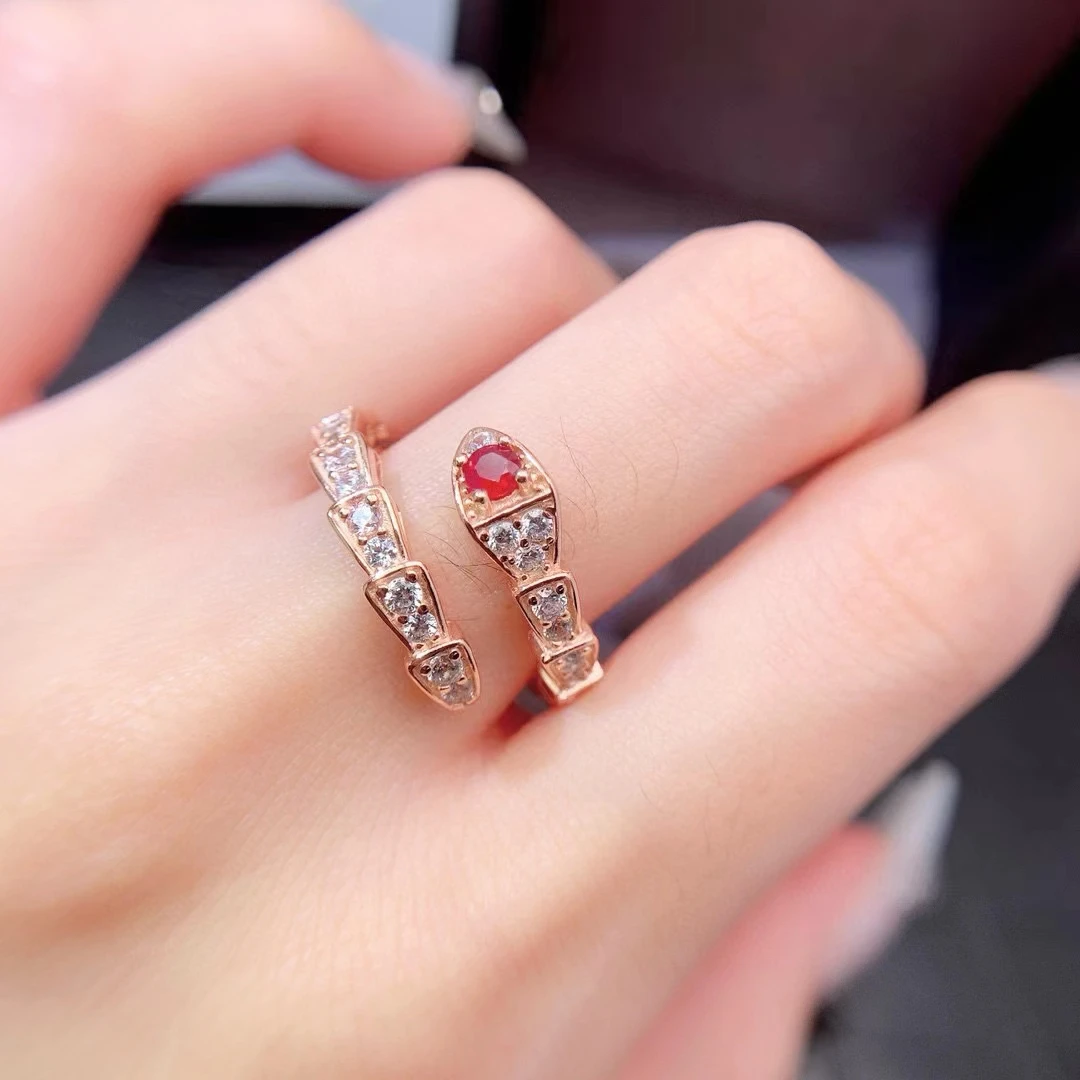 

Fashion 925 Silver Snake Ring for Party 3mm Natural Ruby Ring Keep Shining 3 Layer 18K Gold Plated Ruby Jewelry for Woman