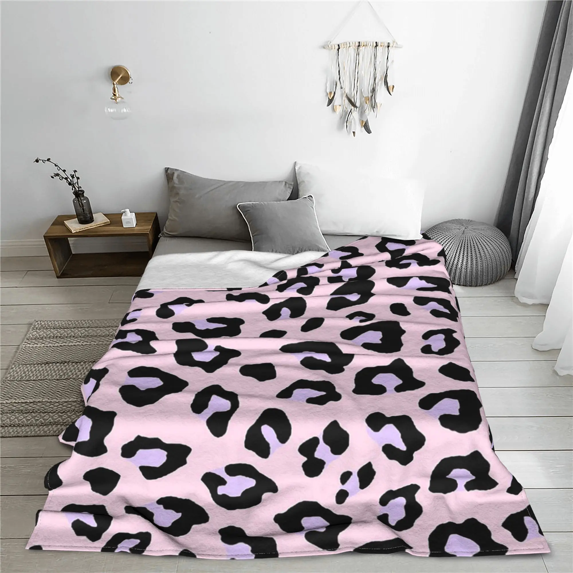 Cow Pattern Blanket Fleece Spring Autumn Pink Portable Super Warm Throw Blankets for Home Bedroom Bedspread