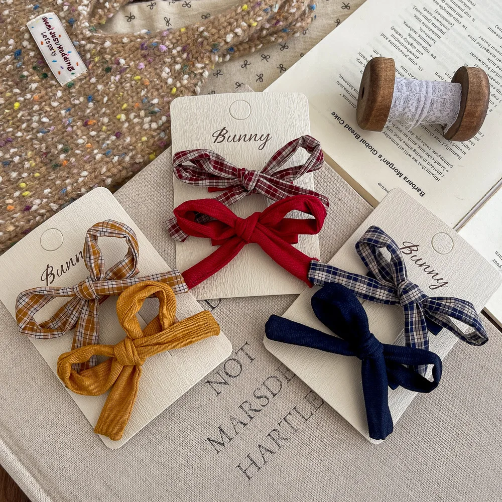 2pcs/set Fabric Bow Children's Hairpin Sweet Girl Bangs Side Clip Barrettes Hair Clip Hairgrip Hairpin Headwear Hair Accessories
