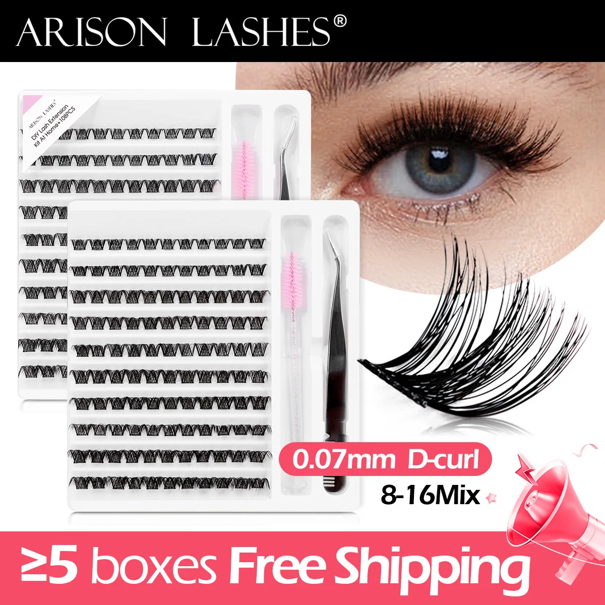 ARISON DIY Single Cluster Eyelash Extension with Tweezers Brush Segmented Bundles Premade Eyelash Individual Lashes Soft Ribbon